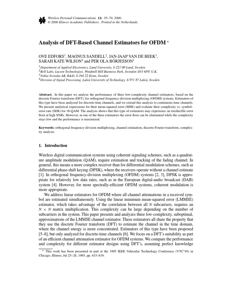 DFT Channel Estimation | PDF | Orthogonal Frequency Division ...
