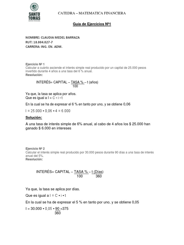 Ejercicios de Interés Simple en Finanzas | PDF | Finanzas Matemáticas ...