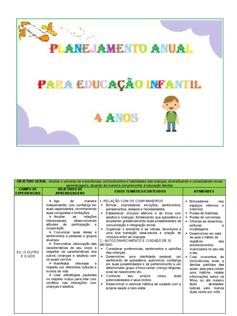 Planejamento Anual Educação Infantil I | PDF | Tempo | Emoções