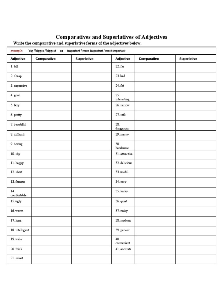 Comparatives &amp; Superlatives Worksheet | PDF | Adverb | Adjective