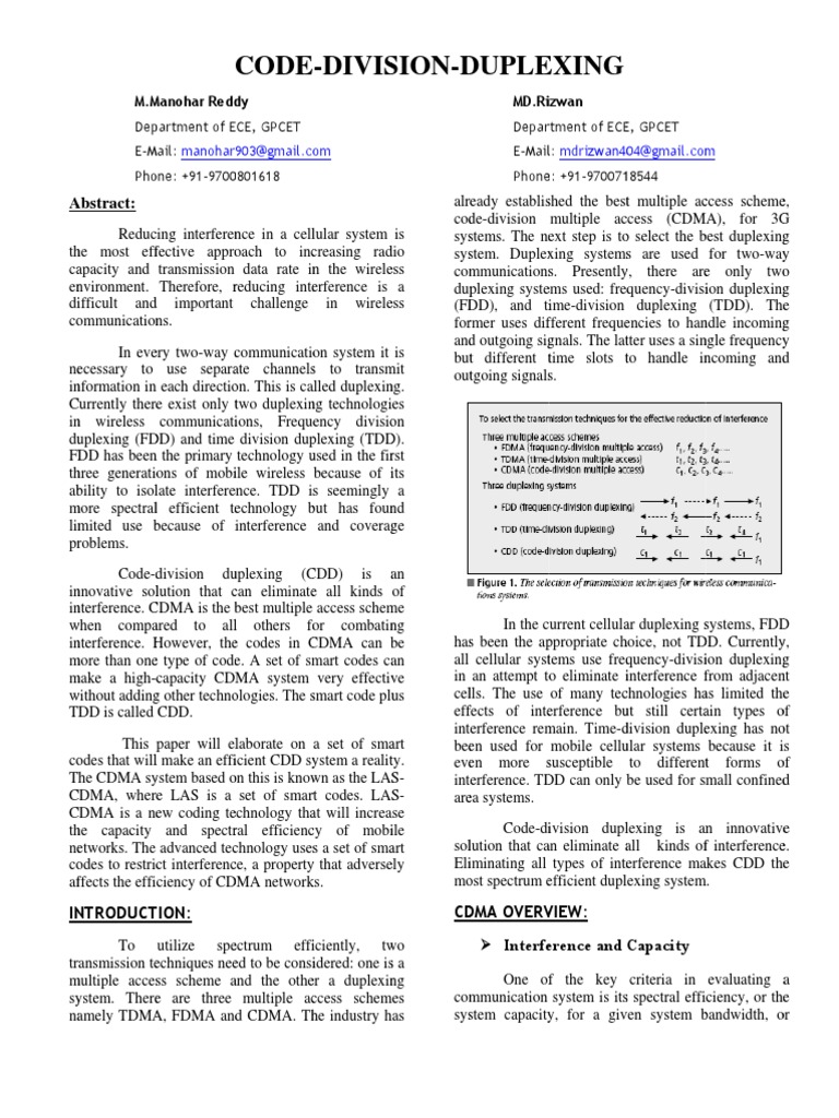 Code-Division Duplexing Explained | PDF | Duplex (Telecommunications ...