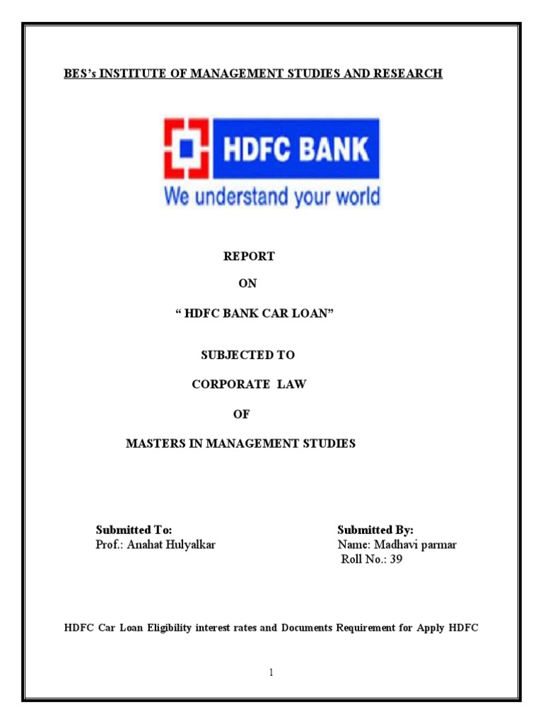 Project On HDFC Car Loan PDF