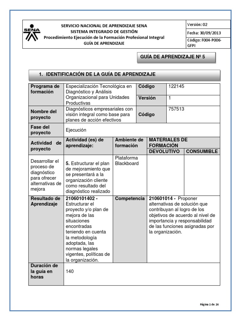 Guía para el Plan de Mejora SENA | PDF | Evaluación | Aprendizaje