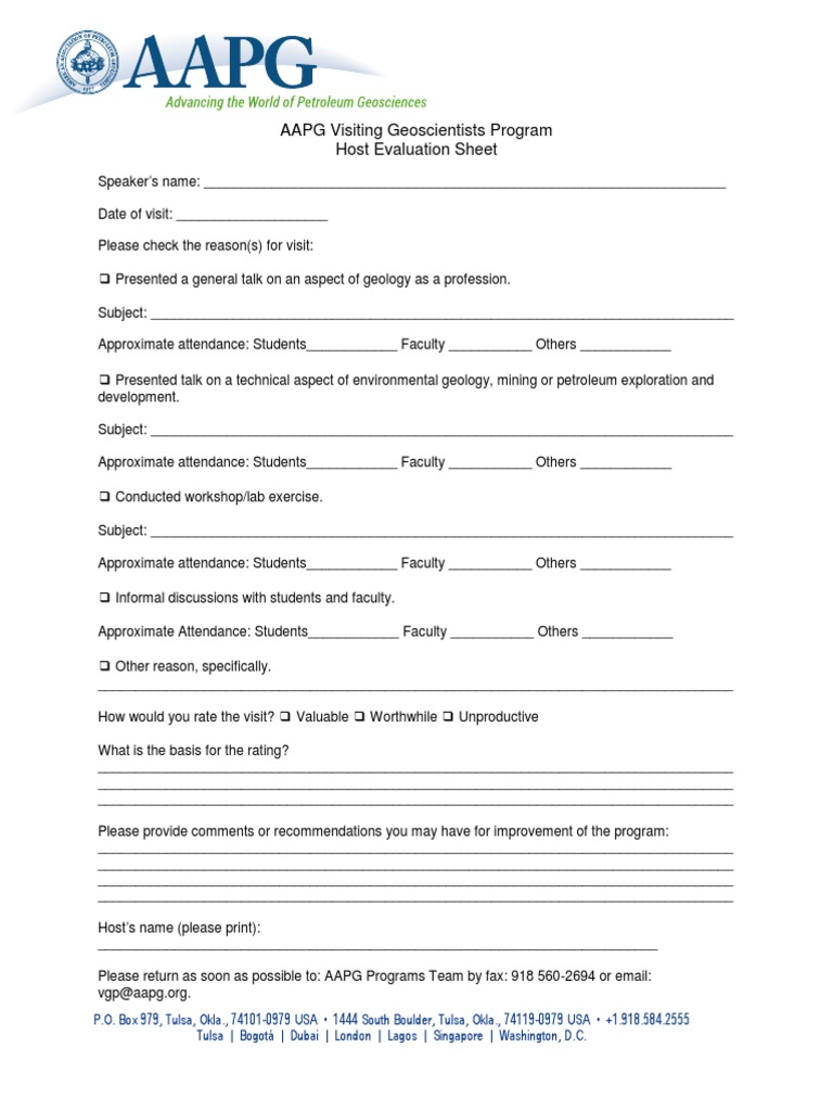 AAPG Geoscientists Program Evaluation Form | PDF