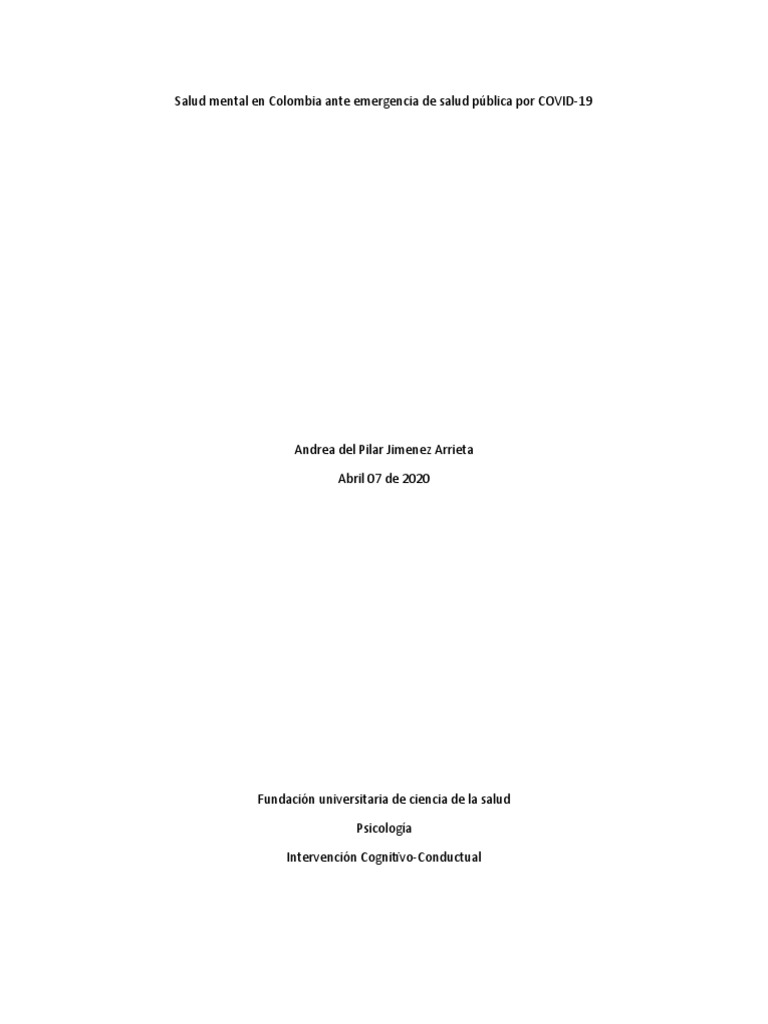 Salud Mental en Covid 19 | PDF | Estrés (biología) | Sicología