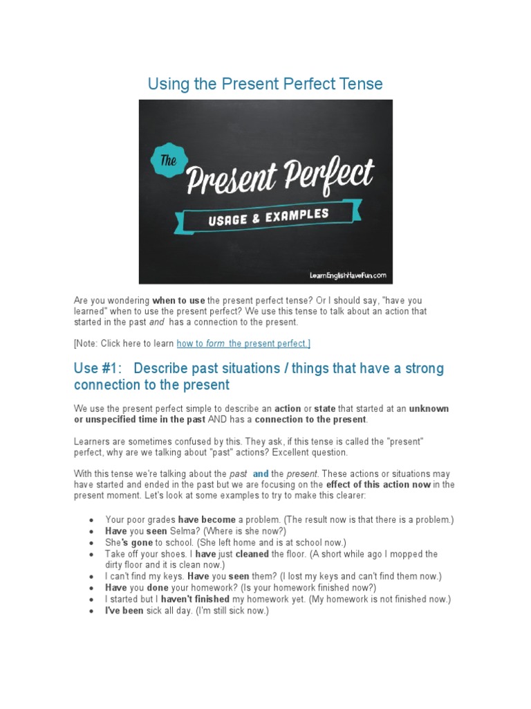 Using The Present Perfect Tense Verb Perfect Grammar
