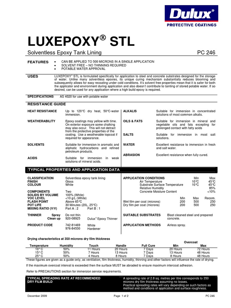 Luxepoxy STL Solventless Epoxy Tank Lining PC 246 PDF Epoxy