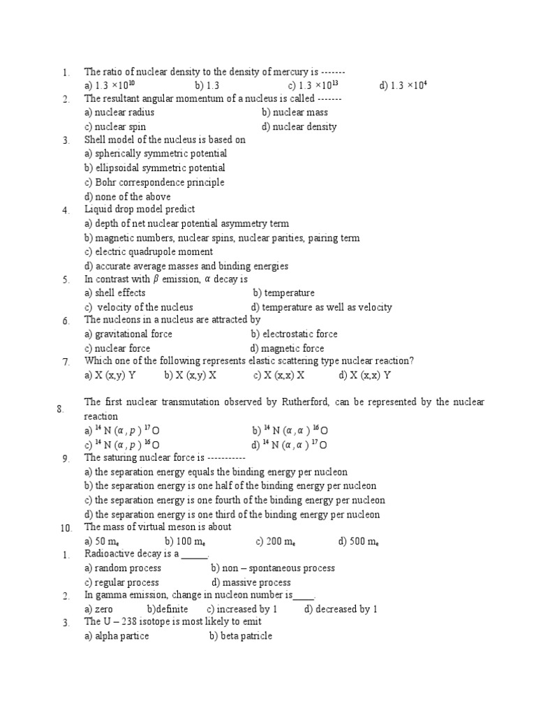 High Energy Physics MCQ | PDF | Radioactive Decay | Atomic Nucleus