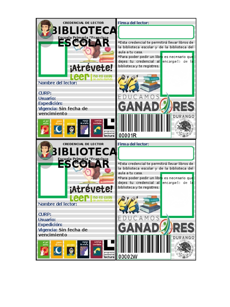 Credencial de Biblioteca Escolar Editable | PDF | Bibliotecas
