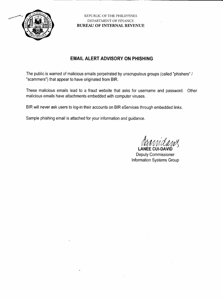 BIR Phishing Email Alert Advisory | PDF | Computers