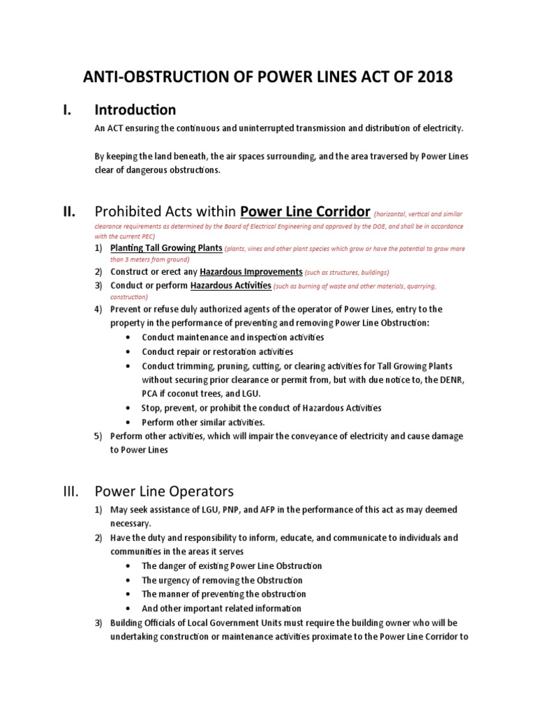 Anti-Obstruction of Power Lines Act Summary | PDF | Social Institutions ...