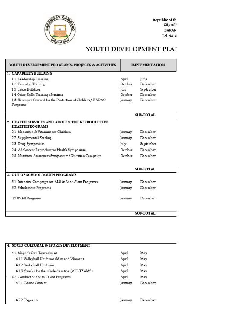 2015 Youth Development Plan Updated | PDF