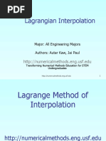 Lagrangian Interpolation: Major: All Engineering Majors Authors: Autar Kaw, Jai Paul