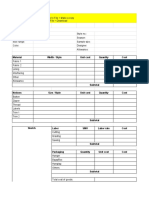 Cost Sheet: Material Width / Style Unit Cost Quantity Cost