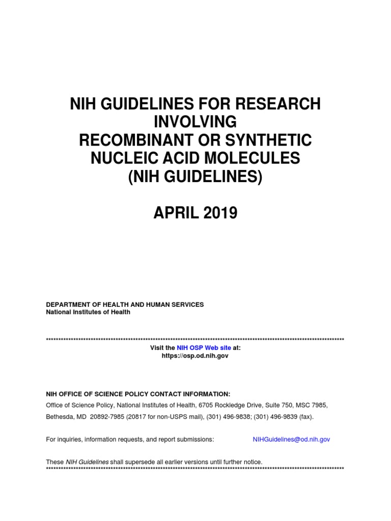 Nih Guidelines For Research Involving or Synthetic Nucleic