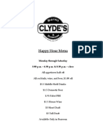 Clydes Happy Hour Menu