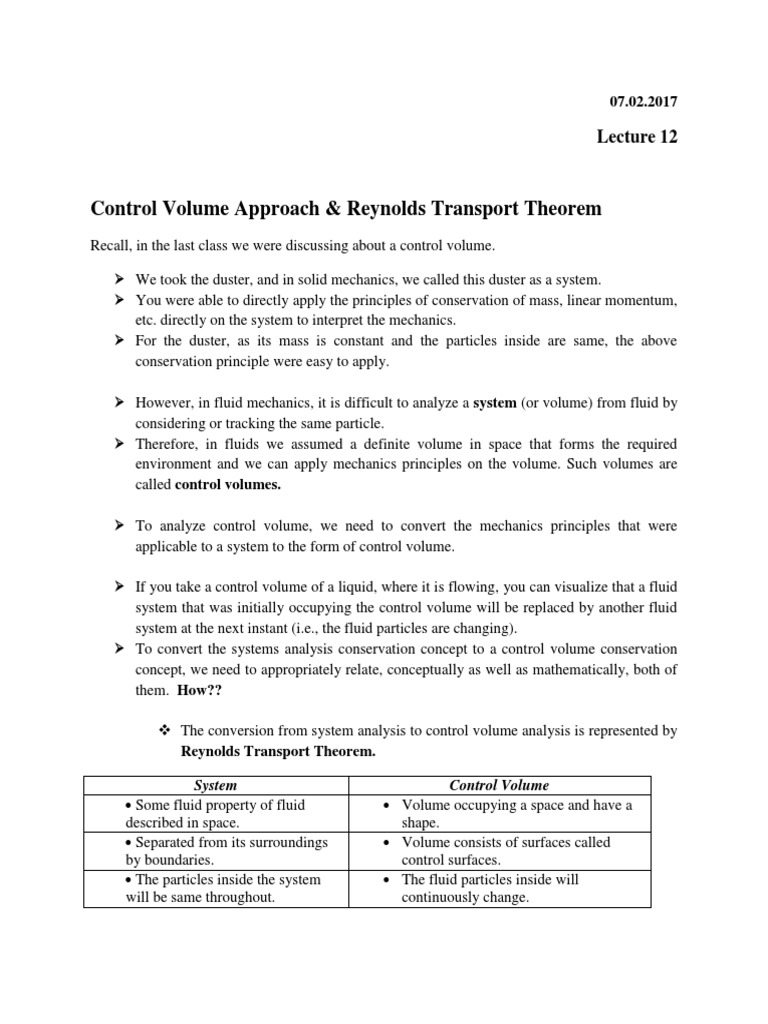 Lecture - 12 Control Volume Approach | PDF | Volume | System