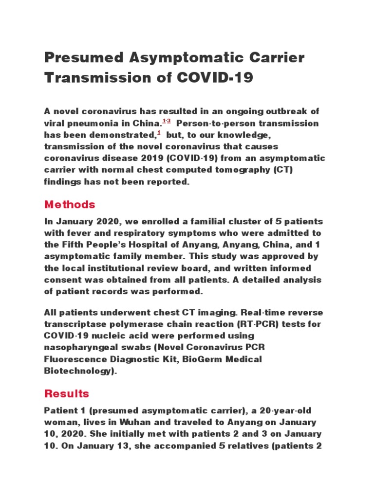 Presumed Asymptomatic Carrier Transmission of COVID19 Methods PDF