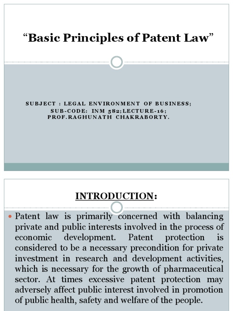 Basic Principles of Patent Law PDF Novelty (Patent) Patent