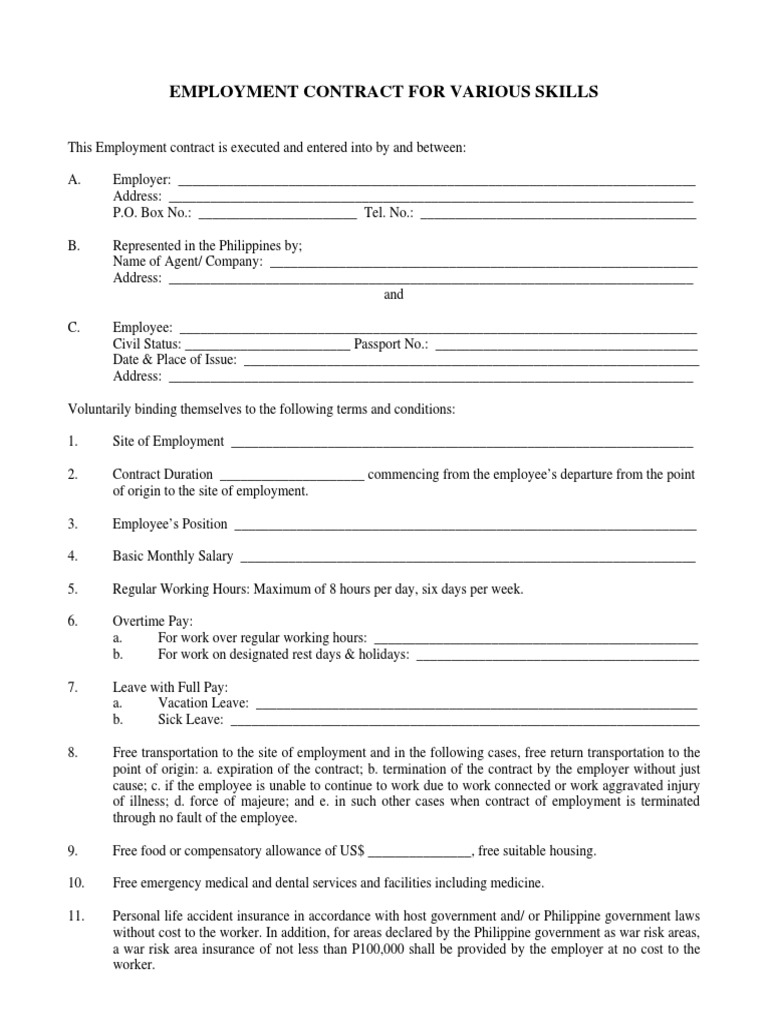 Employment Contract Template for Workers | PDF