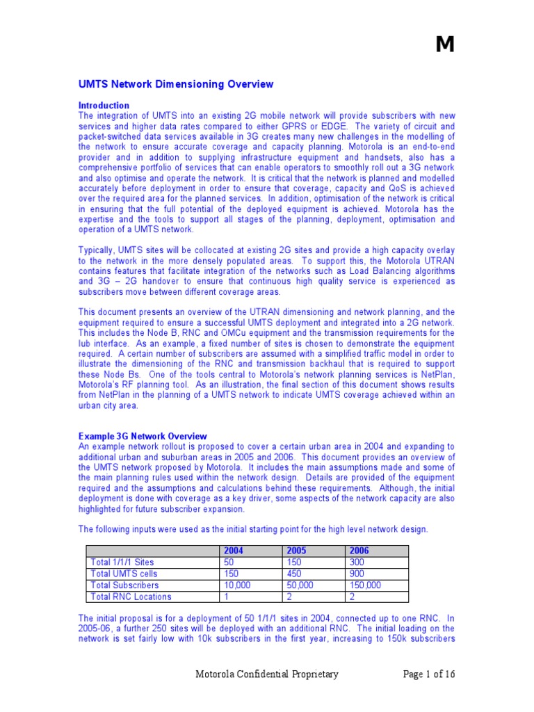 UMTS Network Dimensioning Overview Motorola Confidential Proprietary