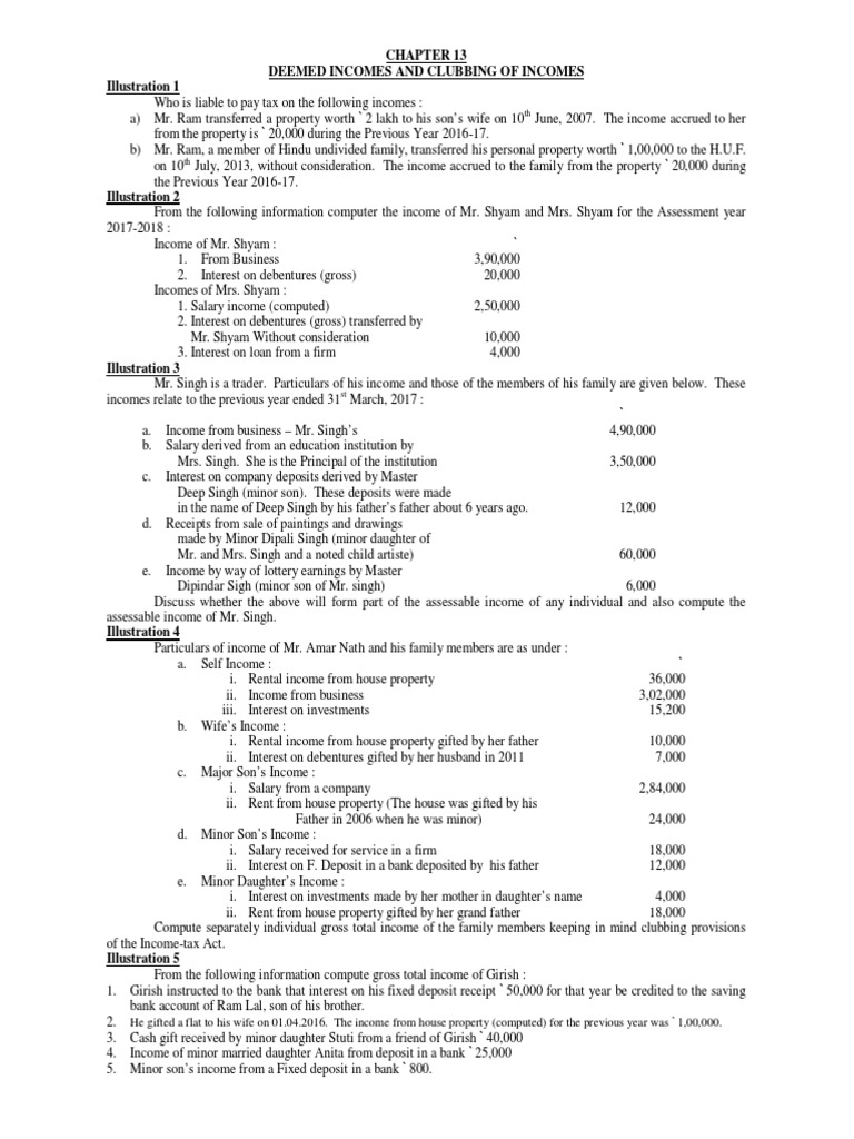 Tax Liability and Income Clubbing Examples | PDF | Income | Personal ...