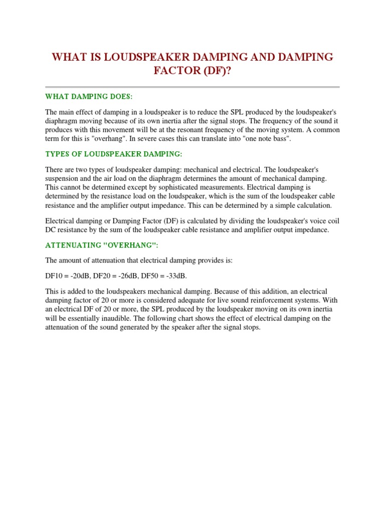 What Is Loudspeaker Damping and Damping Factor (DF) ? PDF Loudspeaker Amplifier