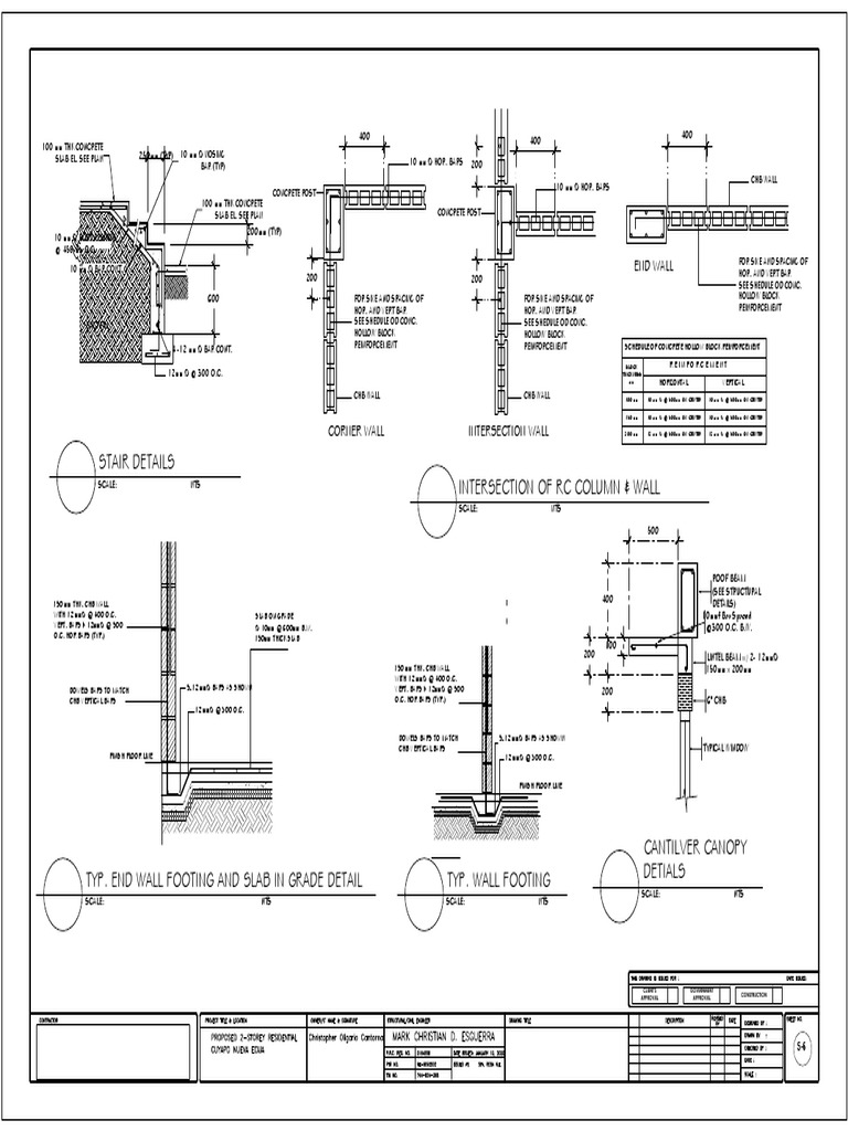 Intersection of RC Column & Wall Stair Details | PDF | Architectural ...