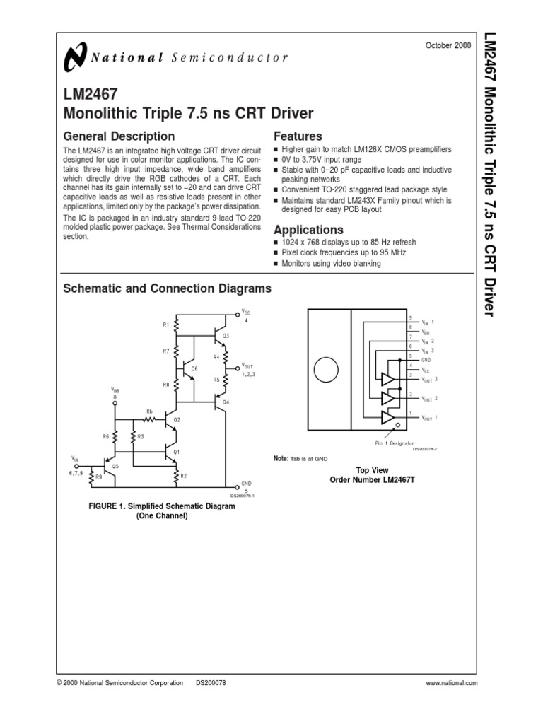 LM2467 Monolithic Triple 7.5 Ns CRT Driver: General Description