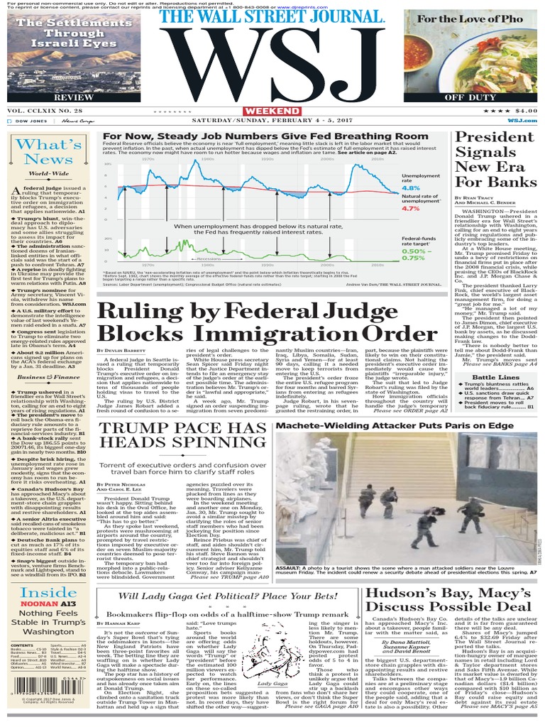 Wallstreetjournal 20170204 The Wall Street Journal | PDF | American  Government | Donald Trump