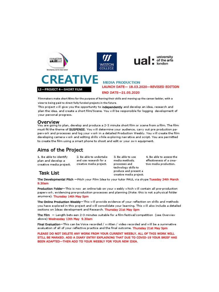 Short Film Production Project Guide | PDF | Filmmaking | Educational ...