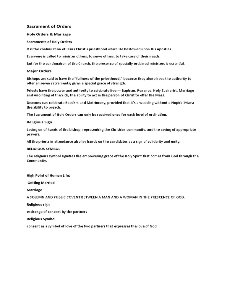 Overview of Holy Orders and Matrimony | PDF | Religion & Spirituality