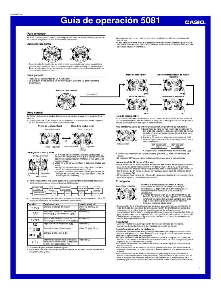 Manual de uso Casio G-Shock 5081 | PDF | Horario de verano | Reloj