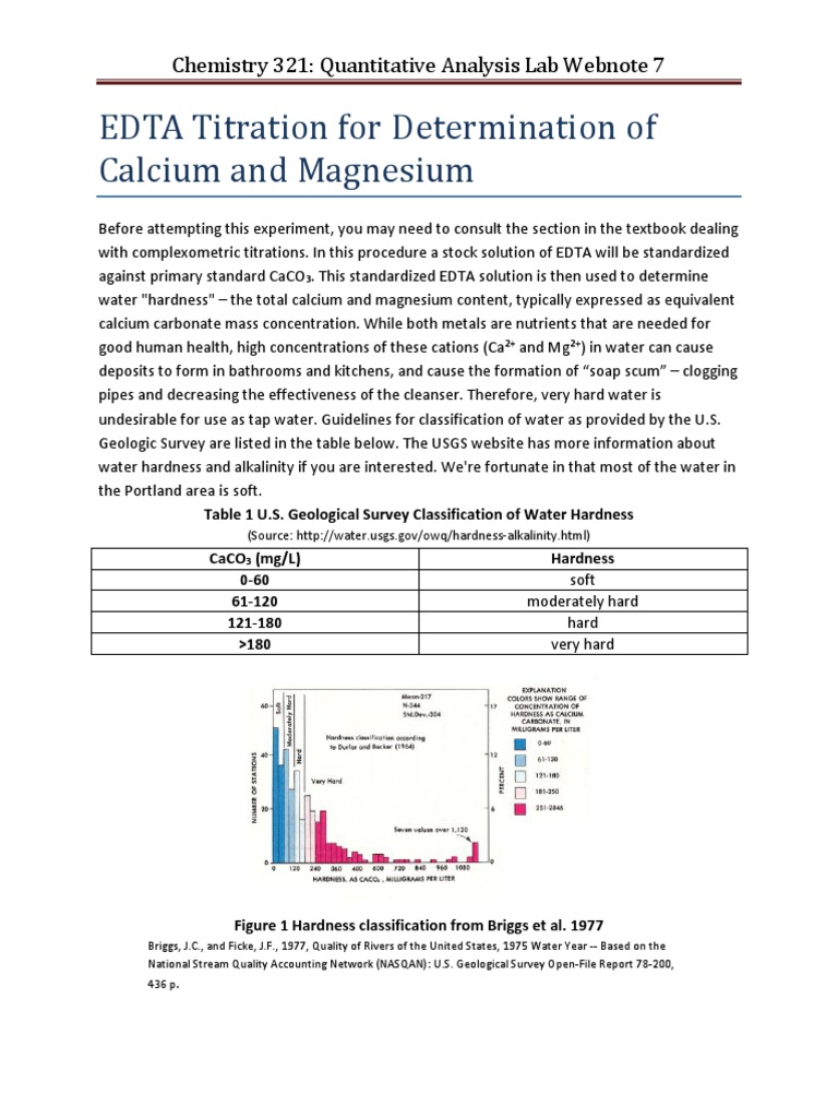 EDTA Titration For Determination of Calcium and Magnesium Chemistry