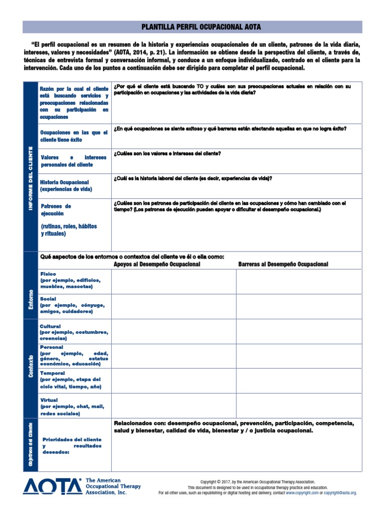 Plantilla AOTA Perfil Ocupacional y Pautas de Evaluación PDF | PDF |  Cliente | Transporte