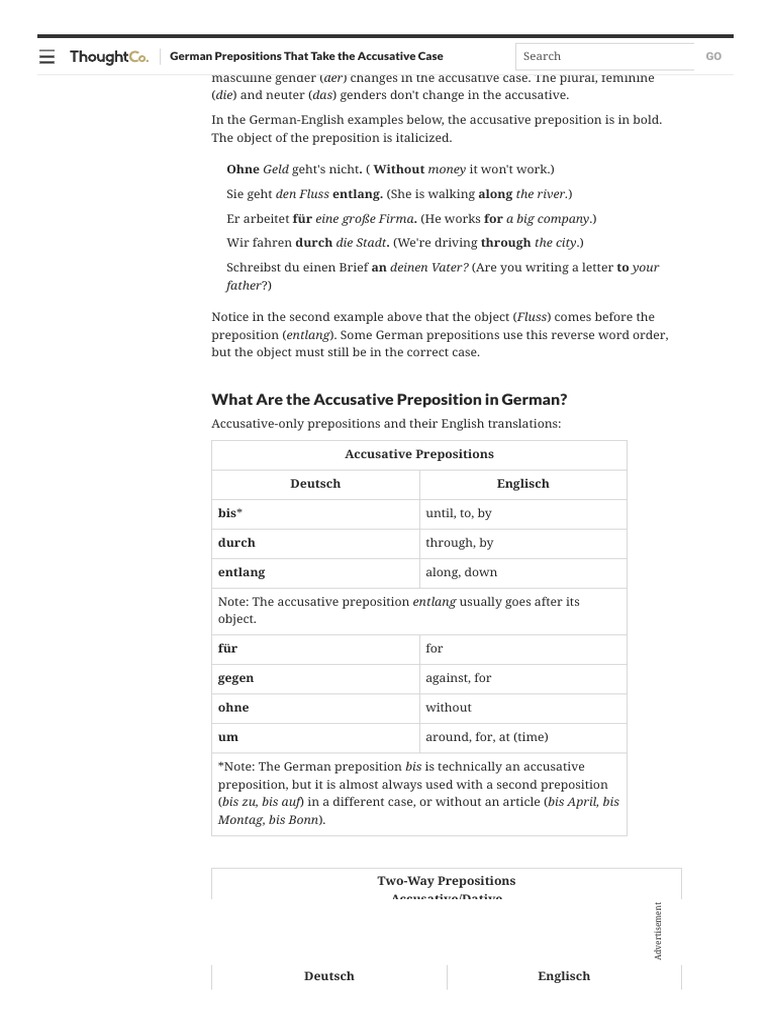 German Accusative Prepositions Guide | PDF | Grammar | Syntax