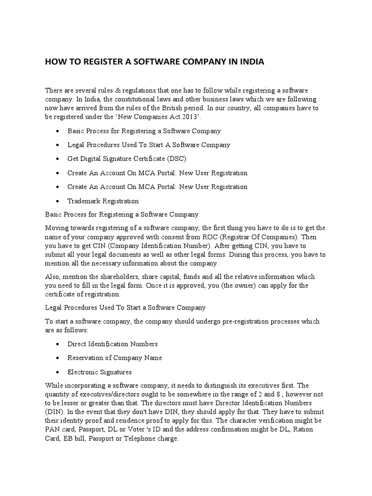 Registering a Software Company in India | PDF | Identity Document ...