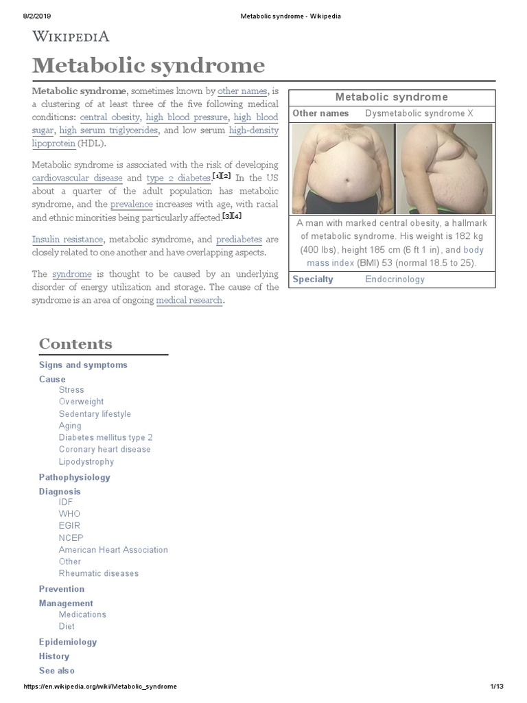 Metabolic Syndrome - Wikipedia PDF | PDF | Metabolic Syndrome ...