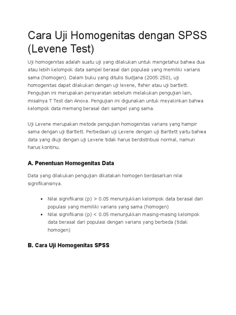Uji Homogenitas Varians dengan SPSS | PDF | Pengembangan Diri | Sains ...
