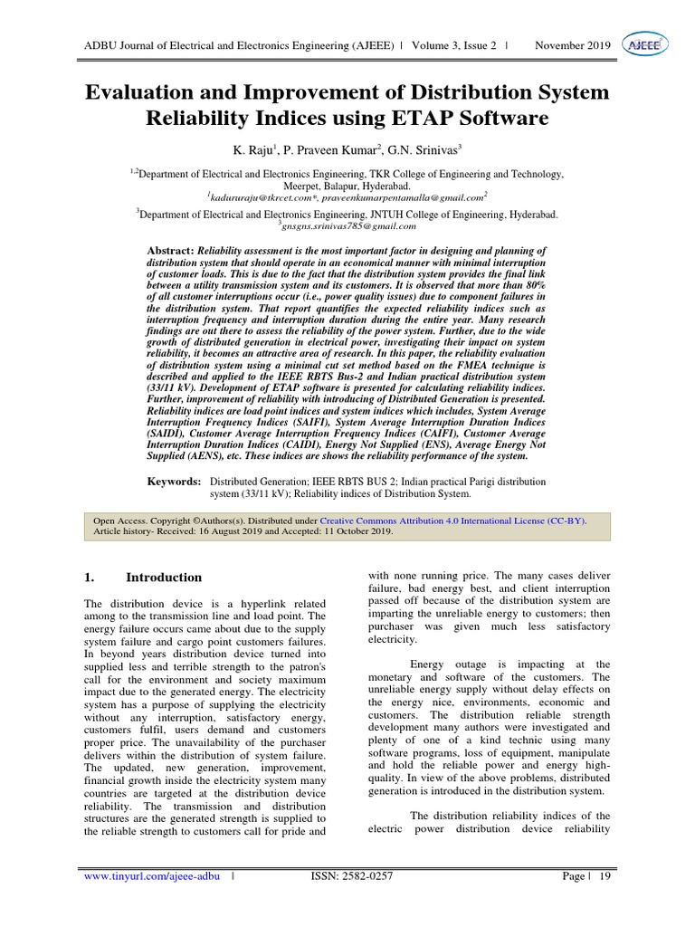 Evaluation and Improvement of Distribution System Reliability Indices
