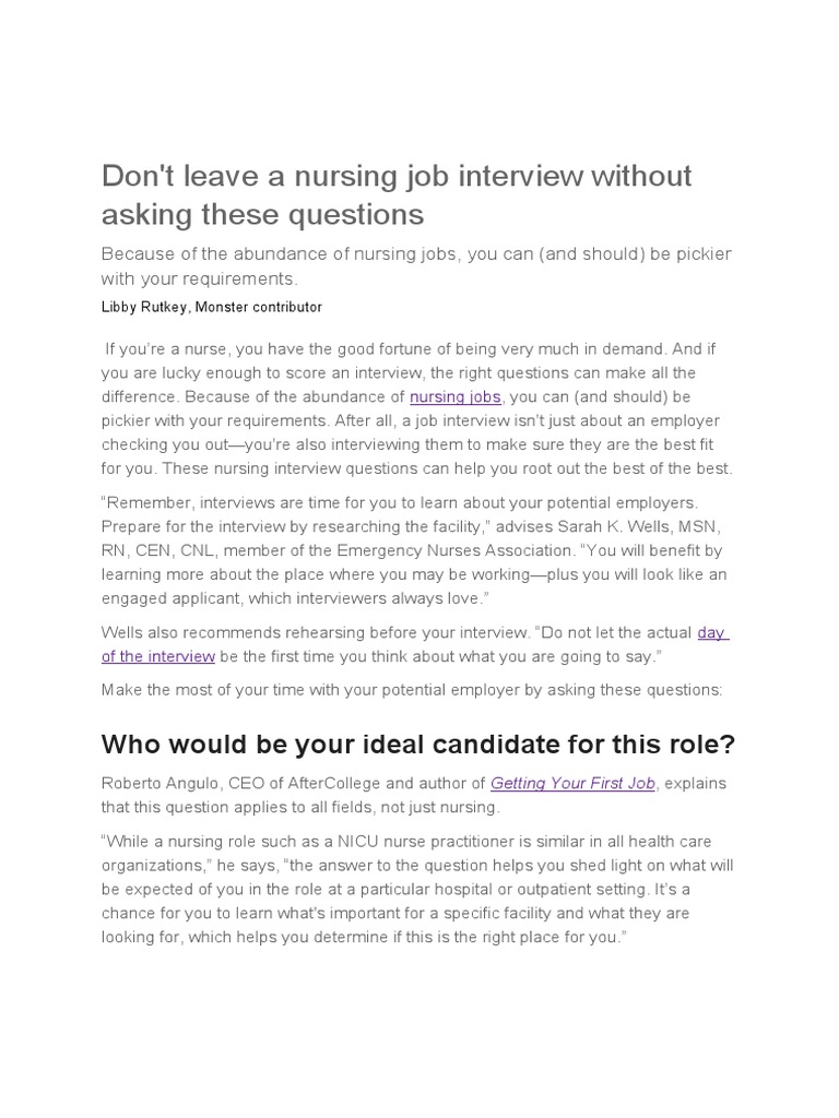 Don't Leave A Nursing Job Interview Without Asking These Questions ...