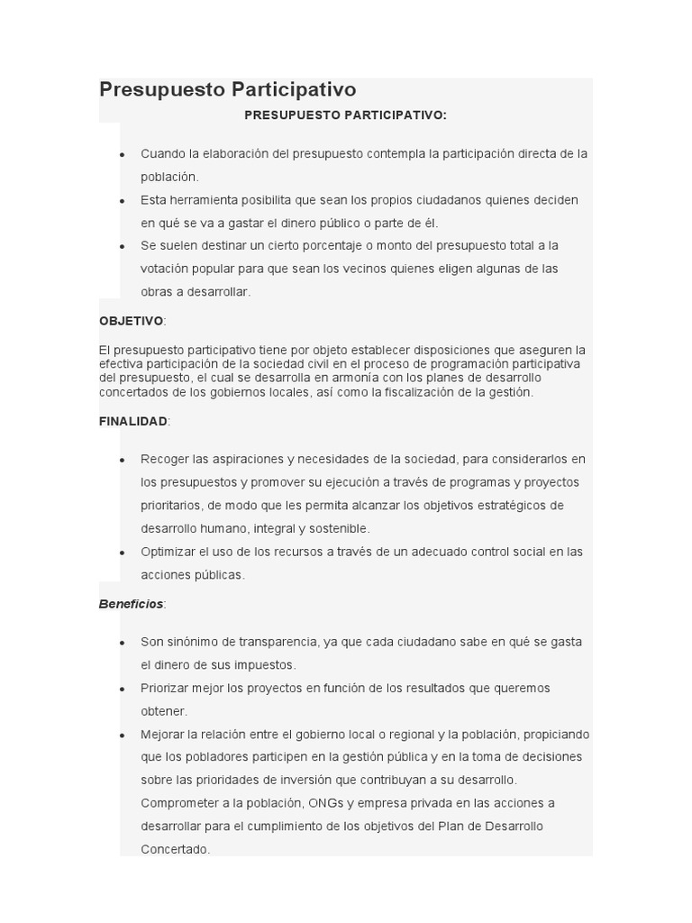 Presupuesto Participativo | PDF | Presupuesto | Organización no ...