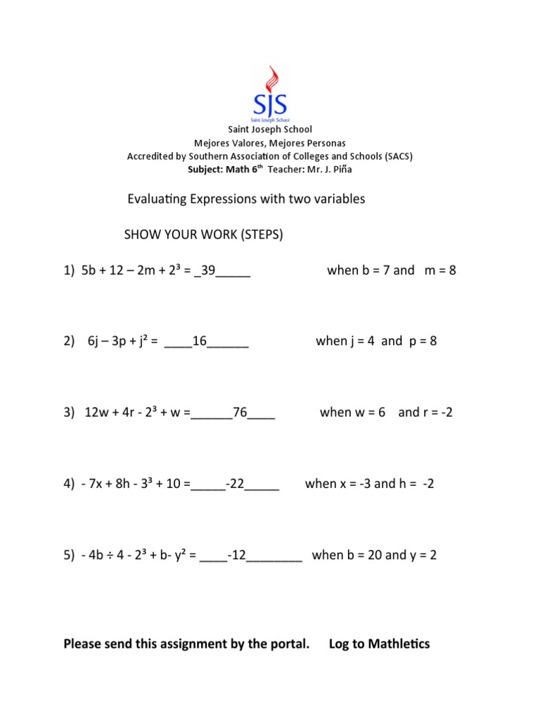 6th Grade Math Assignment: Expressions | PDF