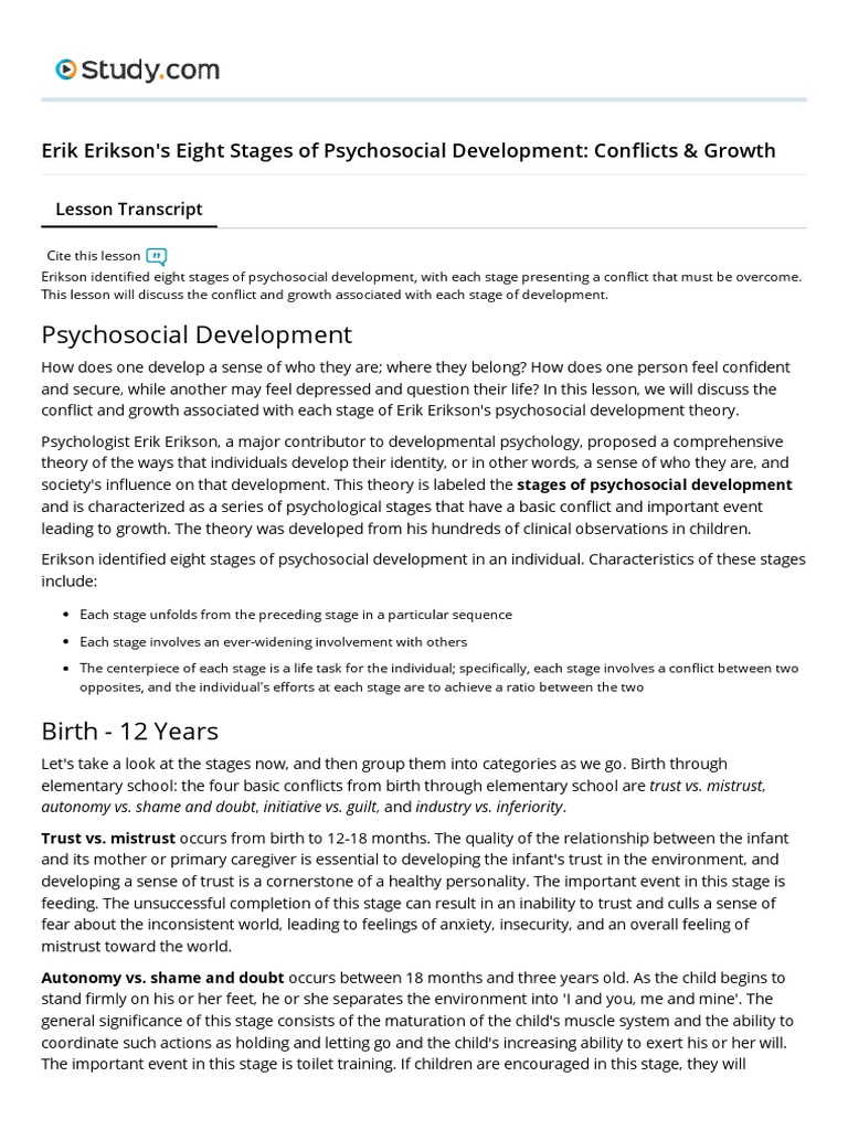 Erik Erikson's Eight Stages of Psychosocial Development Conflicts