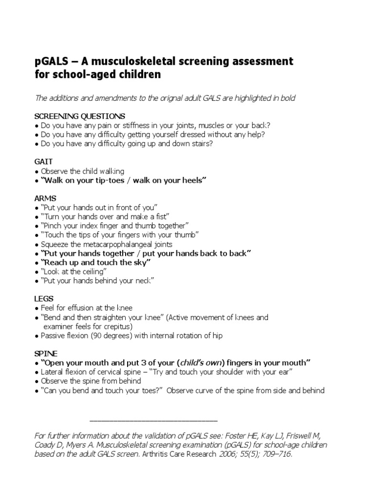 pGALs Screening Questions 6965 | PDF