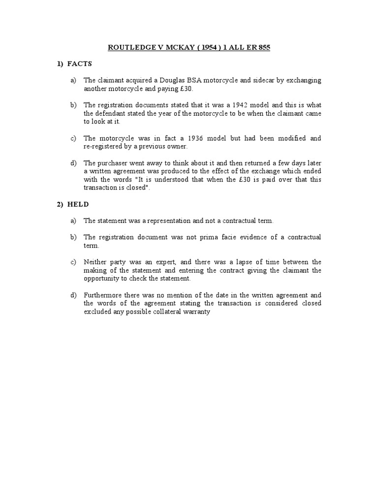 Contract Ii Case Review (Terms & Representation) PDF | PDF ...