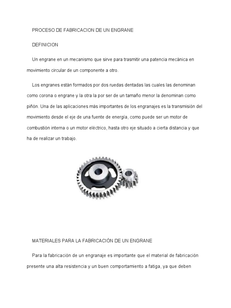 Proceso de Fabricacion de Un Engrane | PDF | Engranaje | Ingeniería ...