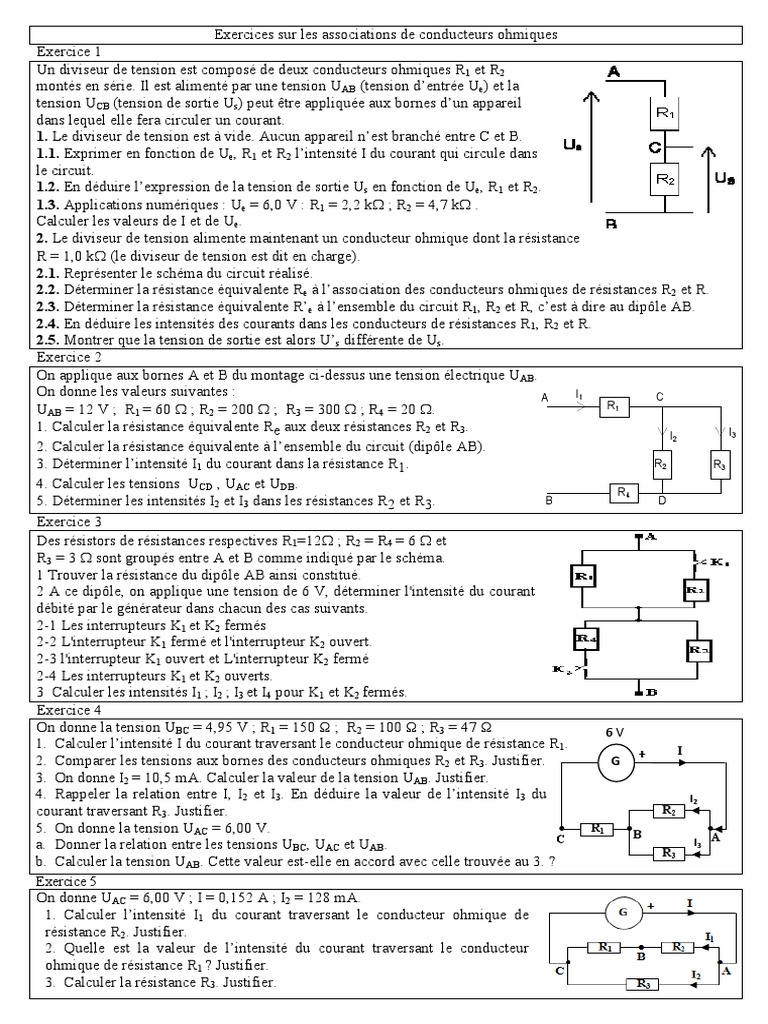 Quelle Est L expression De La Résistance équivalente Au Schéma Ci dessus Série 10-1 Conducteurs Ohmiques 1 PDF | PDF | Résistance (électricité) |  Tension électrique