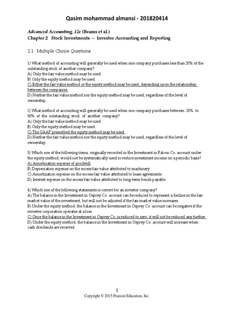 Homework Multiple Choice Questions ch2 | PDF | Equity (Finance) | Dividend