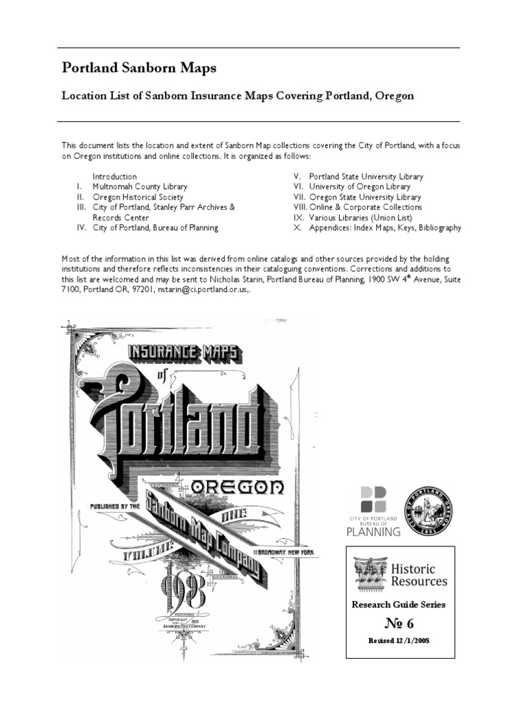 Location List of Sanborn Insurance Maps Covering Portland, Oregon | PDF ...